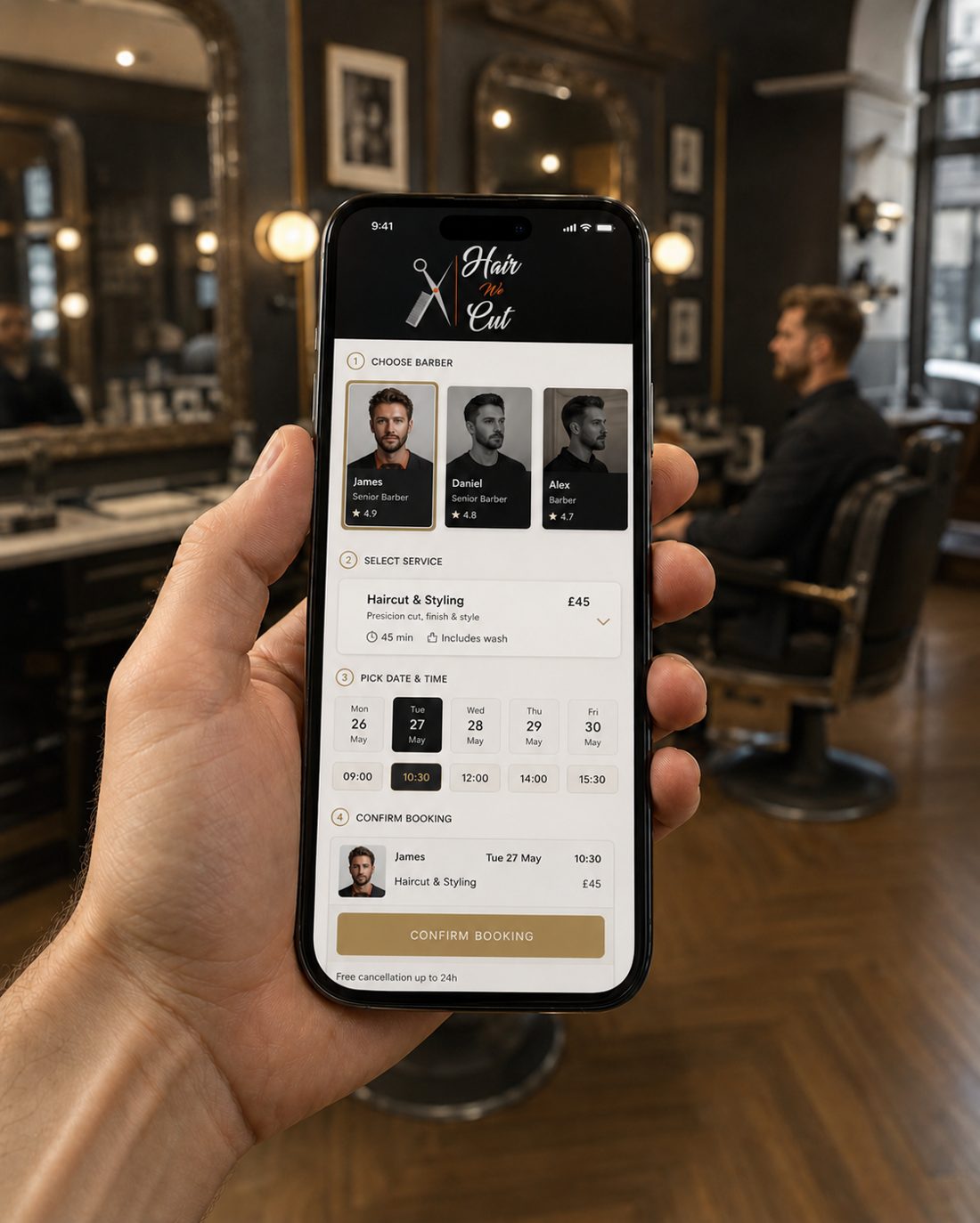 Booking a barber on the Hair We Cut app